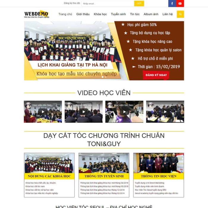 Theme WordPress đào tạo, khóa học mẫu tóc